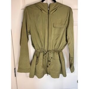 J.Jill Hooded Anorak Jacket Olive‎ Green Drawstring Waist Utility Pockets Small